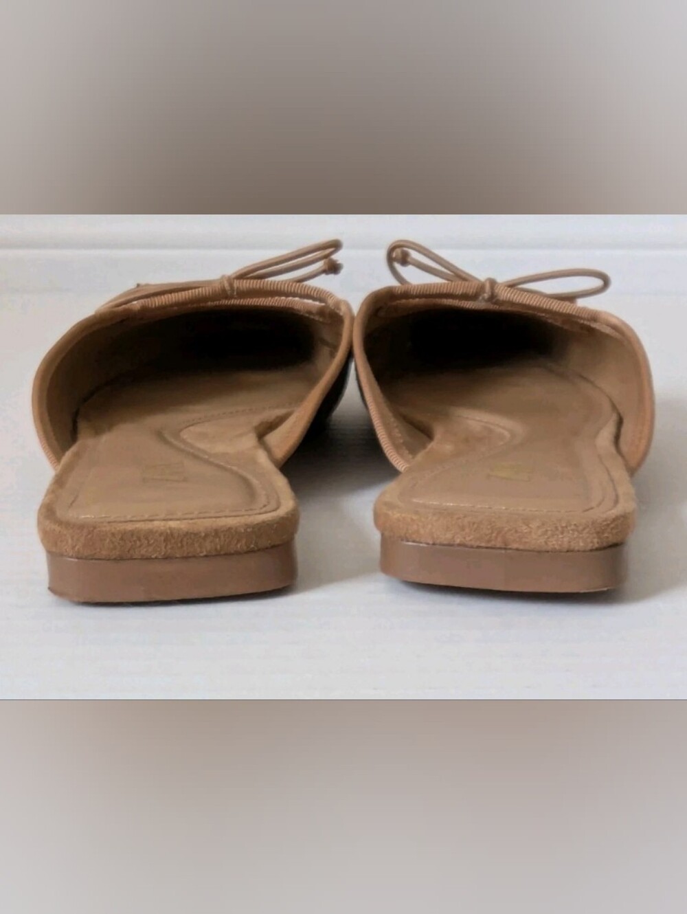Zara Square Toe Suede Ballet Mule Flats- Tan Womens Size UER 5 - Picture 7 of 8